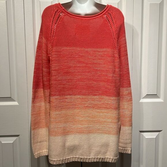 Natural Reflections Cotton Orange Toned Ombre Long Sleeve Sweater Size L - Picture 8 of 13